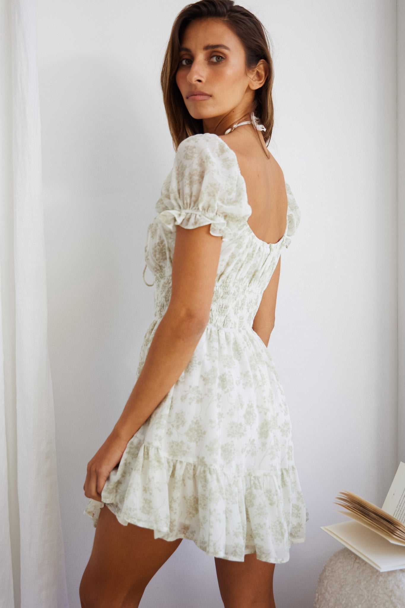 Amilie Shirred Waist Sundress Floral Mint by Selfie Leslie