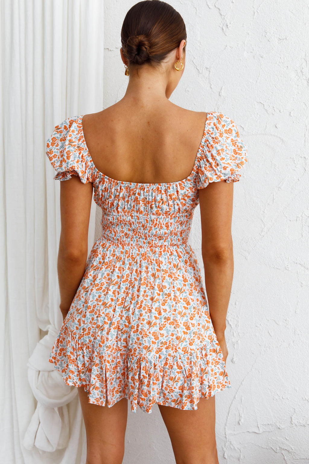 Amilie Shirred Waist Sundress Dainty Floral Orange by Selfie Leslie