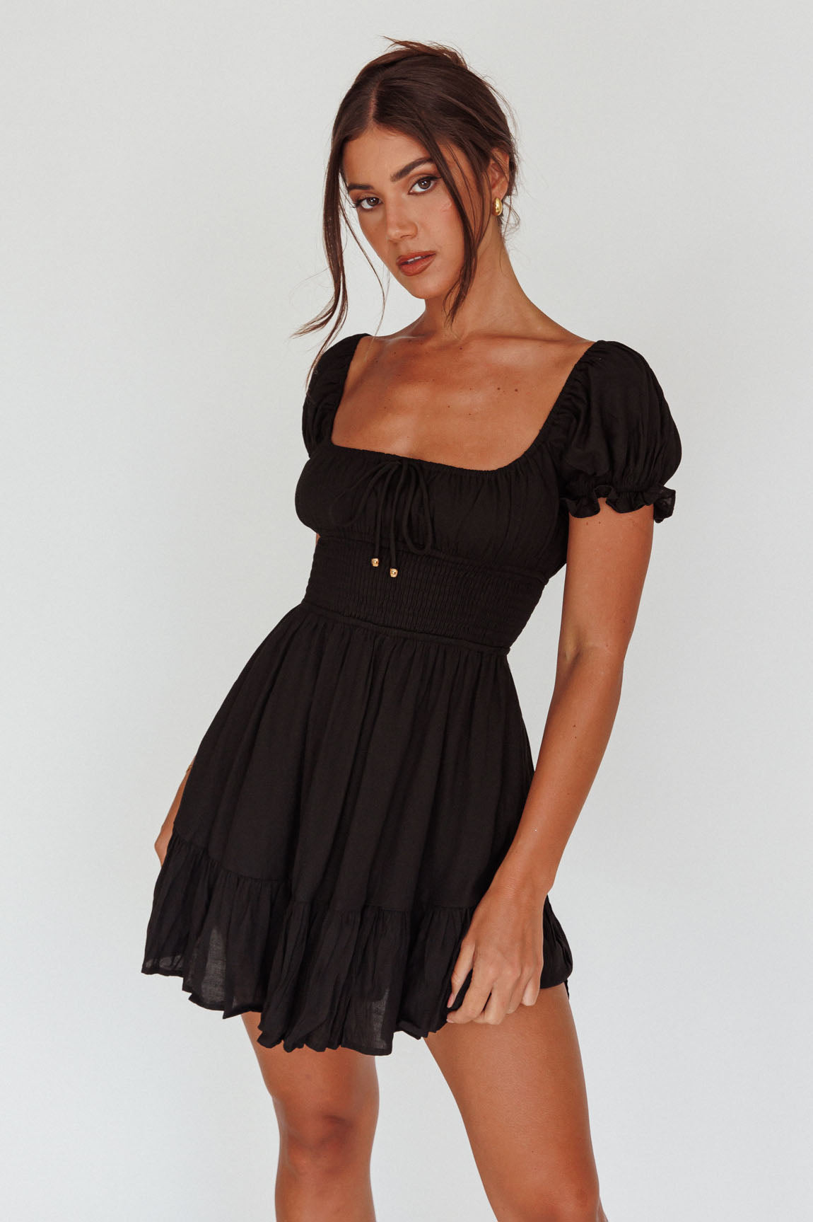 Amilie Shirred Waist Sundress Black by Selfie Leslie Australia