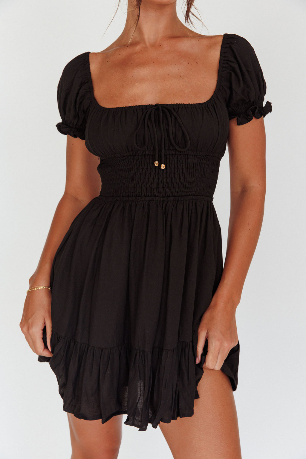 Amilie Shirred Waist Sundress Black by Selfie Leslie Australia