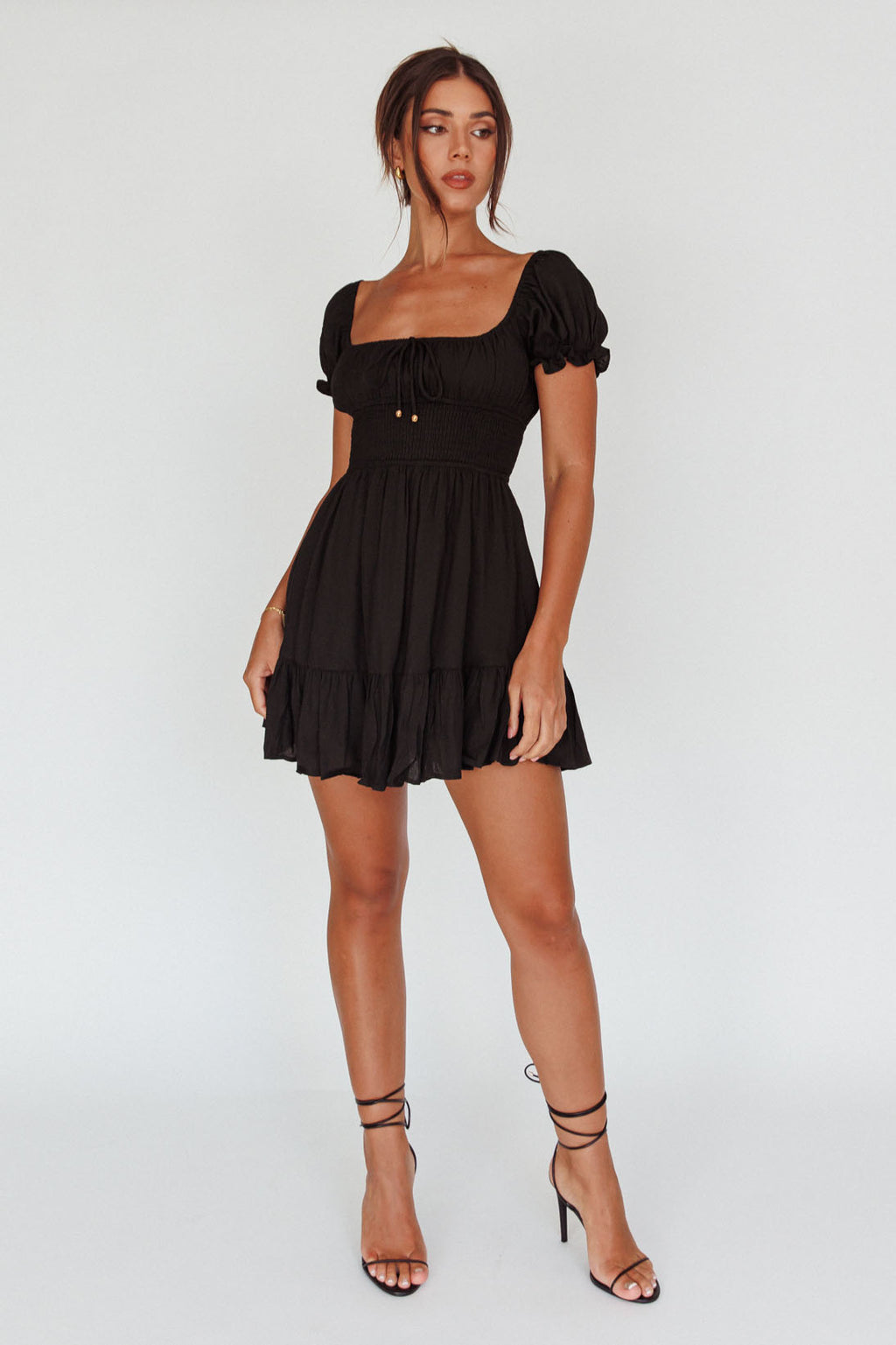 Amilie Shirred Waist Sundress Black by Selfie Leslie Australia
