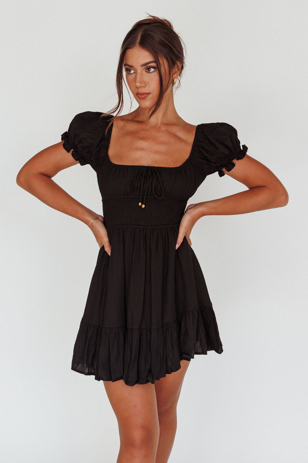 Amilie Shirred Waist Sundress Black by Selfie Leslie Australia