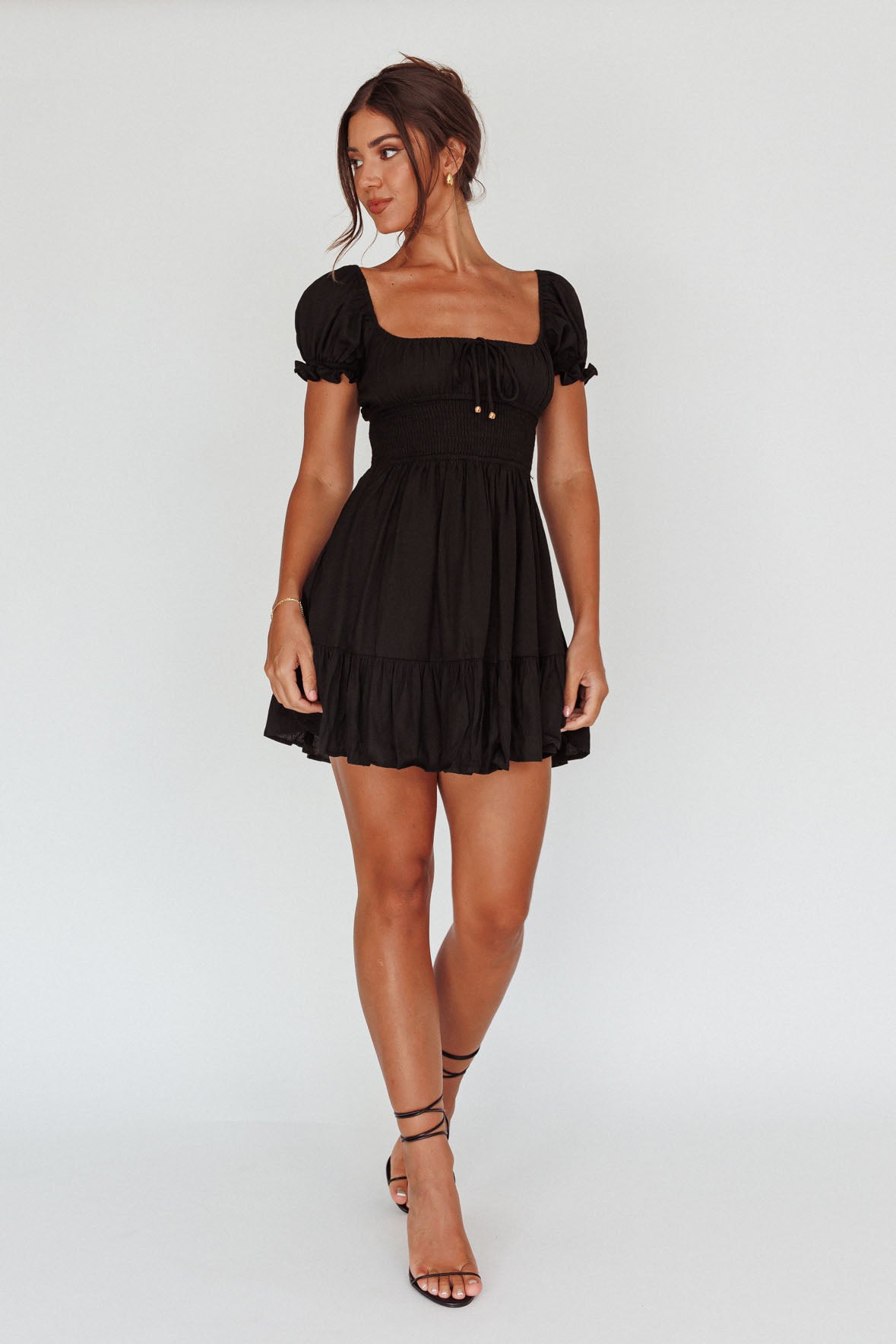 Amilie Shirred Waist Sundress Black by Selfie Leslie Australia