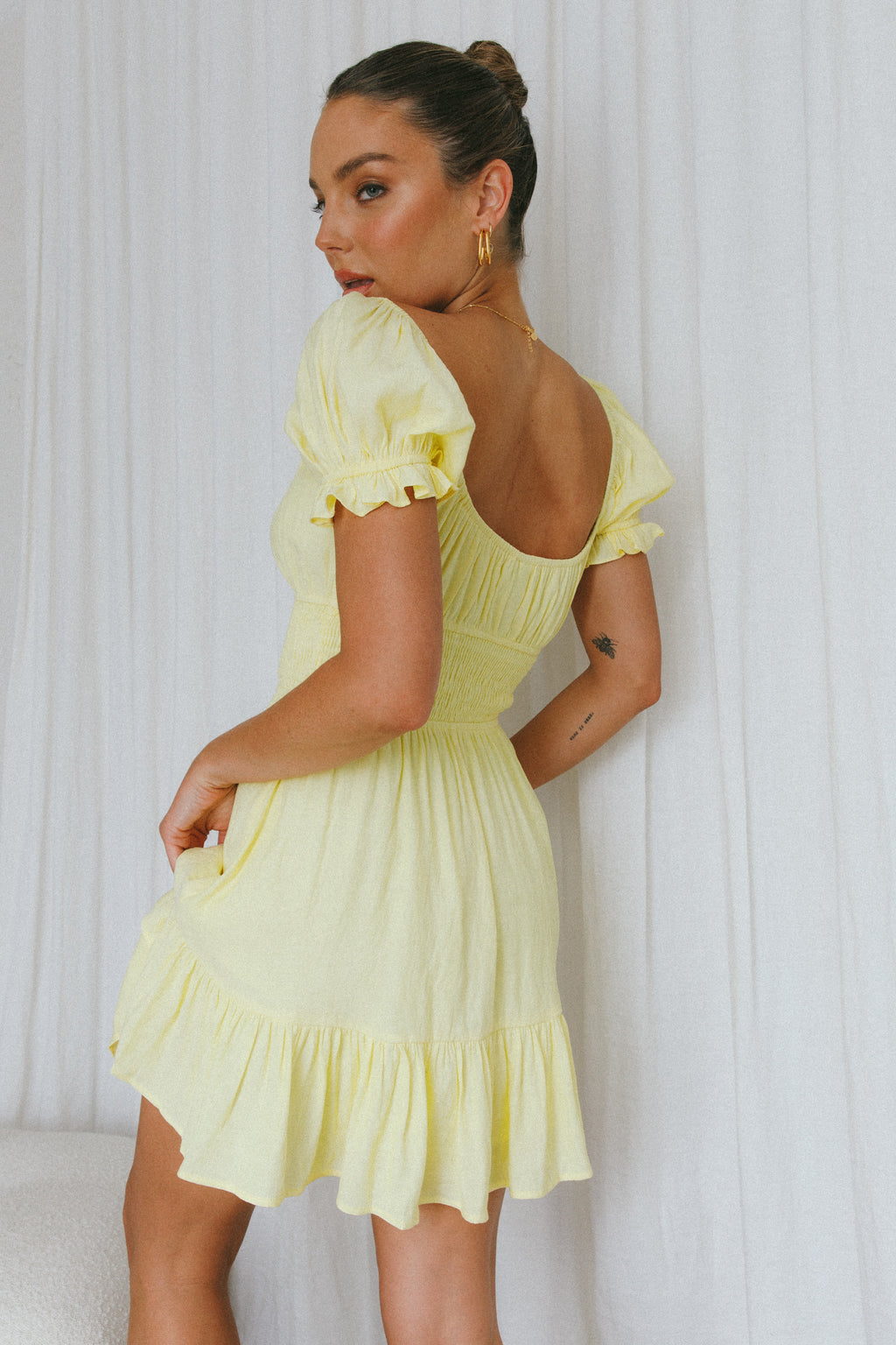 Amilie Shirred Waist Sundress Lemon by Selfie Leslie Australia