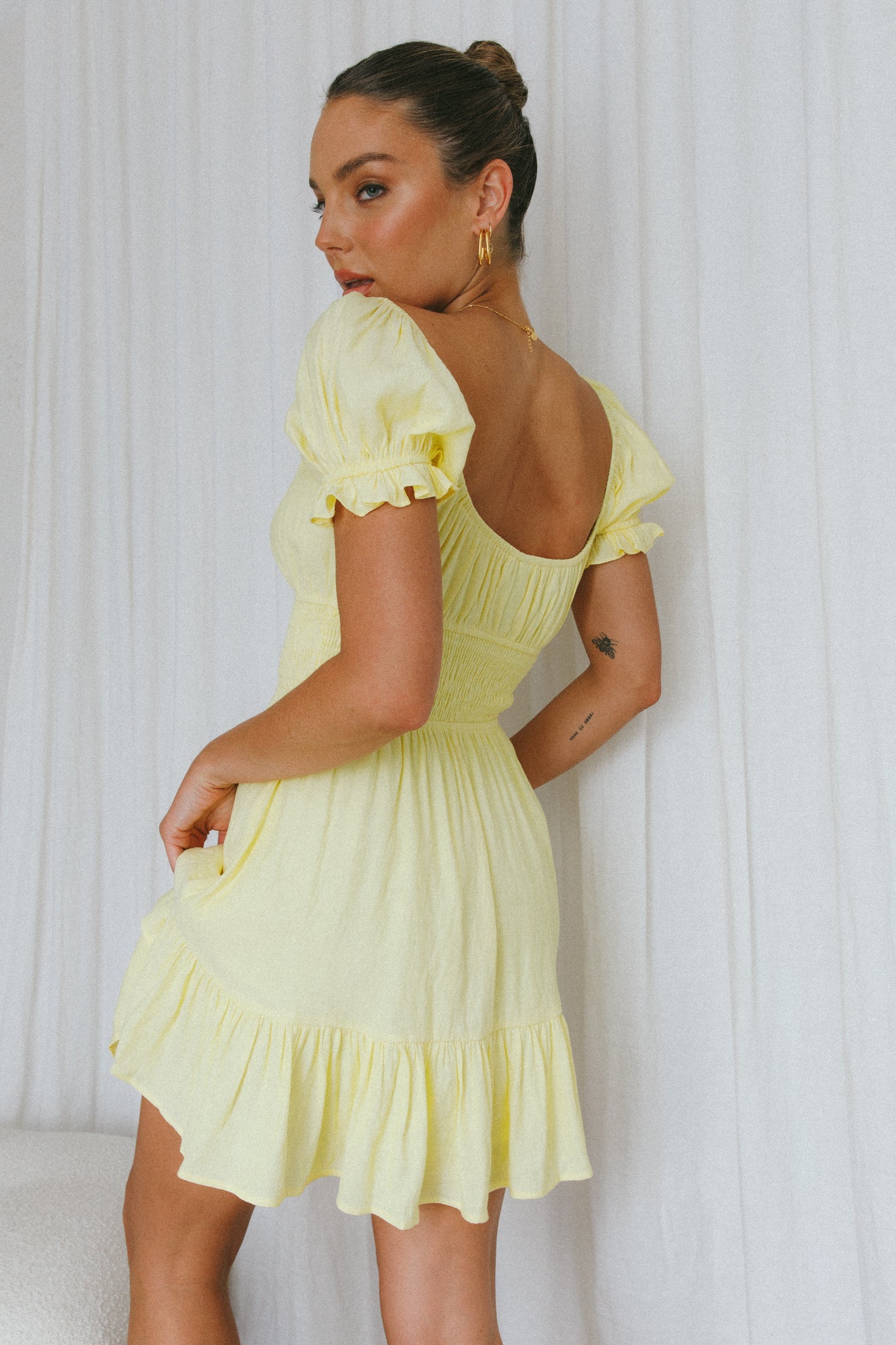 Amilie Shirred Waist Sundress Lemon by Selfie Leslie Australia