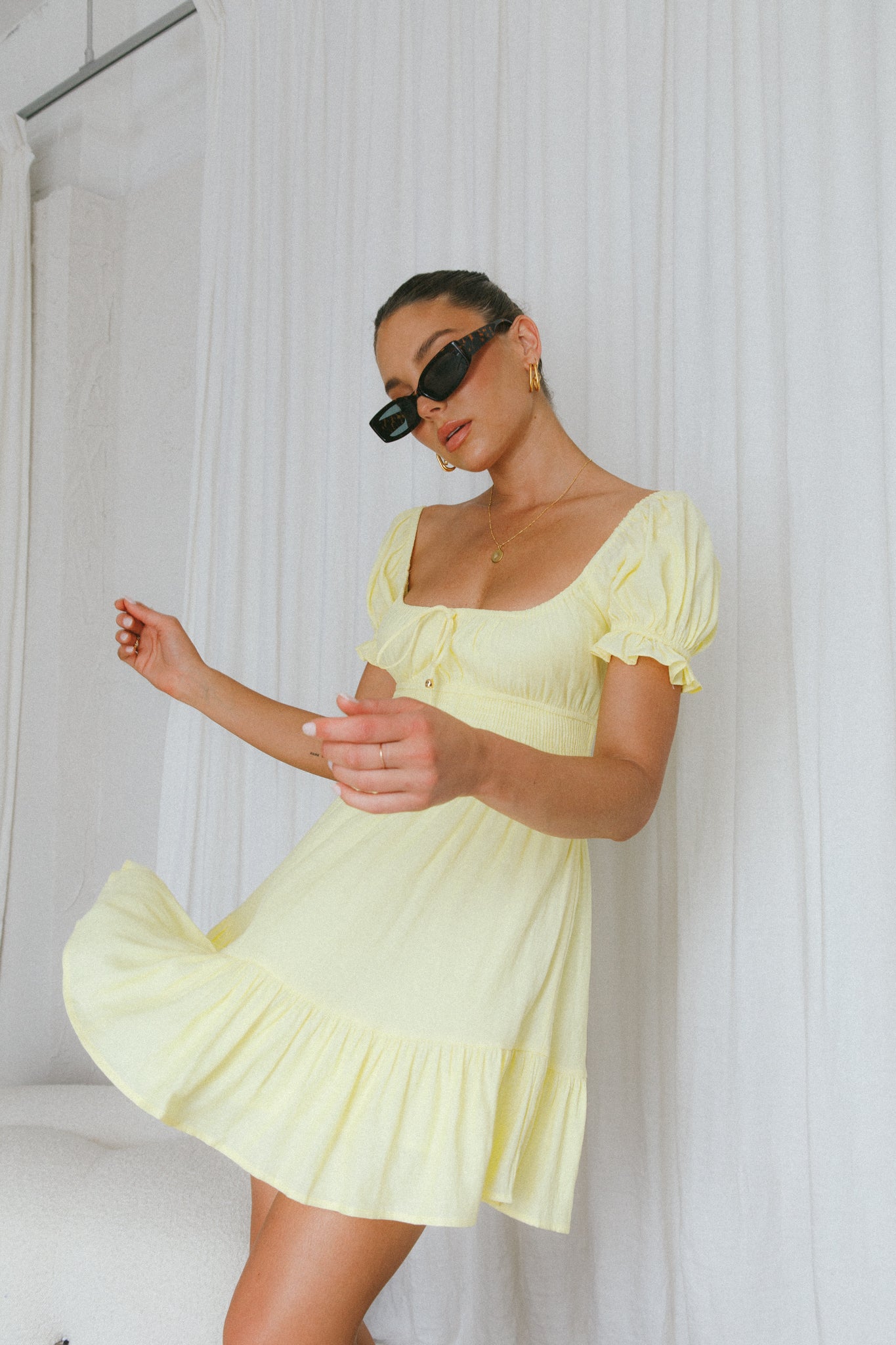 Amilie Shirred Waist Sundress Lemon by Selfie Leslie Australia