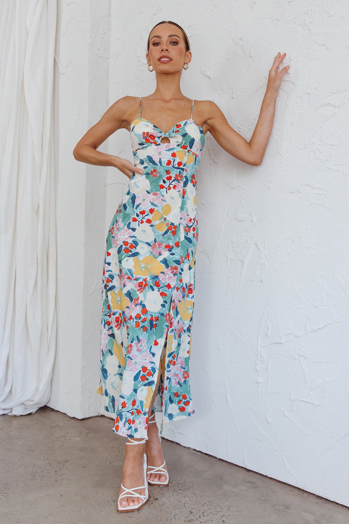 Missoula Cami Strap Padded Bust Midi Dress Flower Print Green by Selfie Leslie Australia
