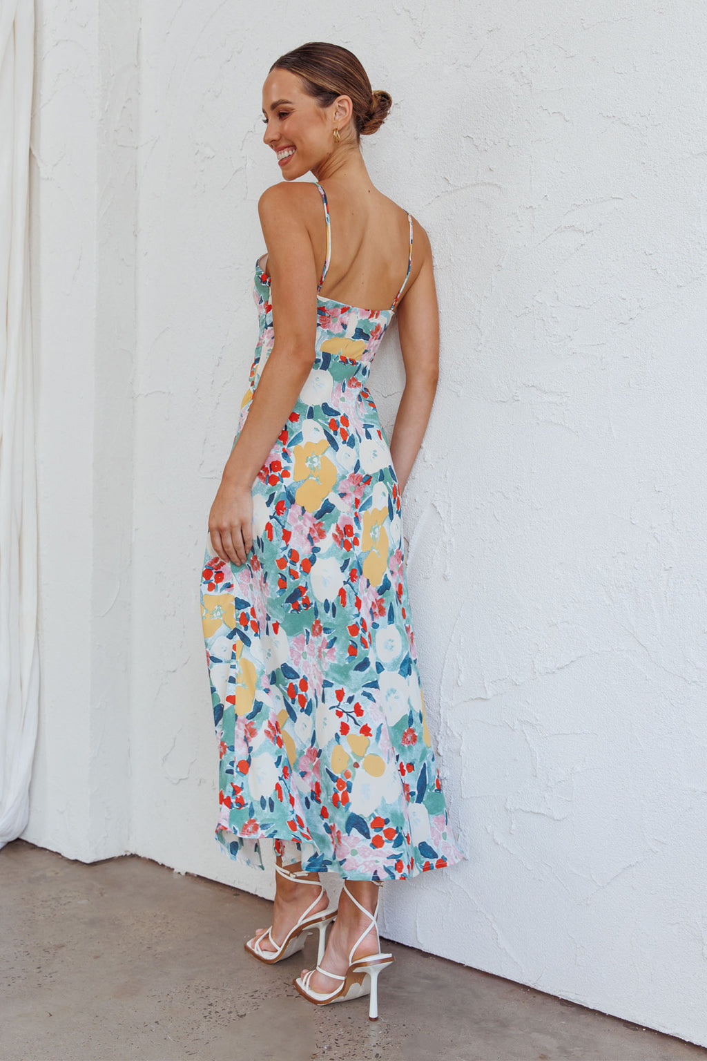 Missoula Cami Strap Padded Bust Midi Dress Flower Print Green by Selfie Leslie Australia