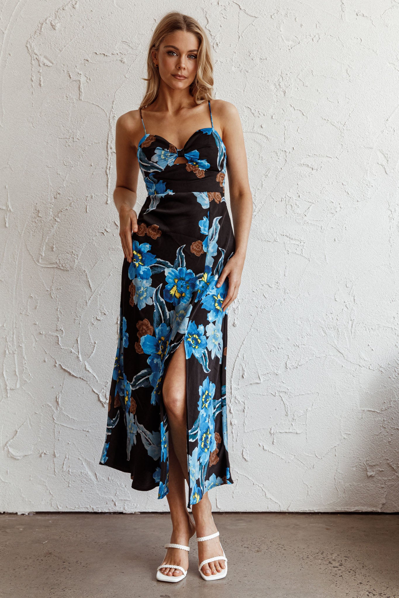 Missoula Cami Strap Padded Bust Midi Dress Flower Blue by Selfie Leslie Australia