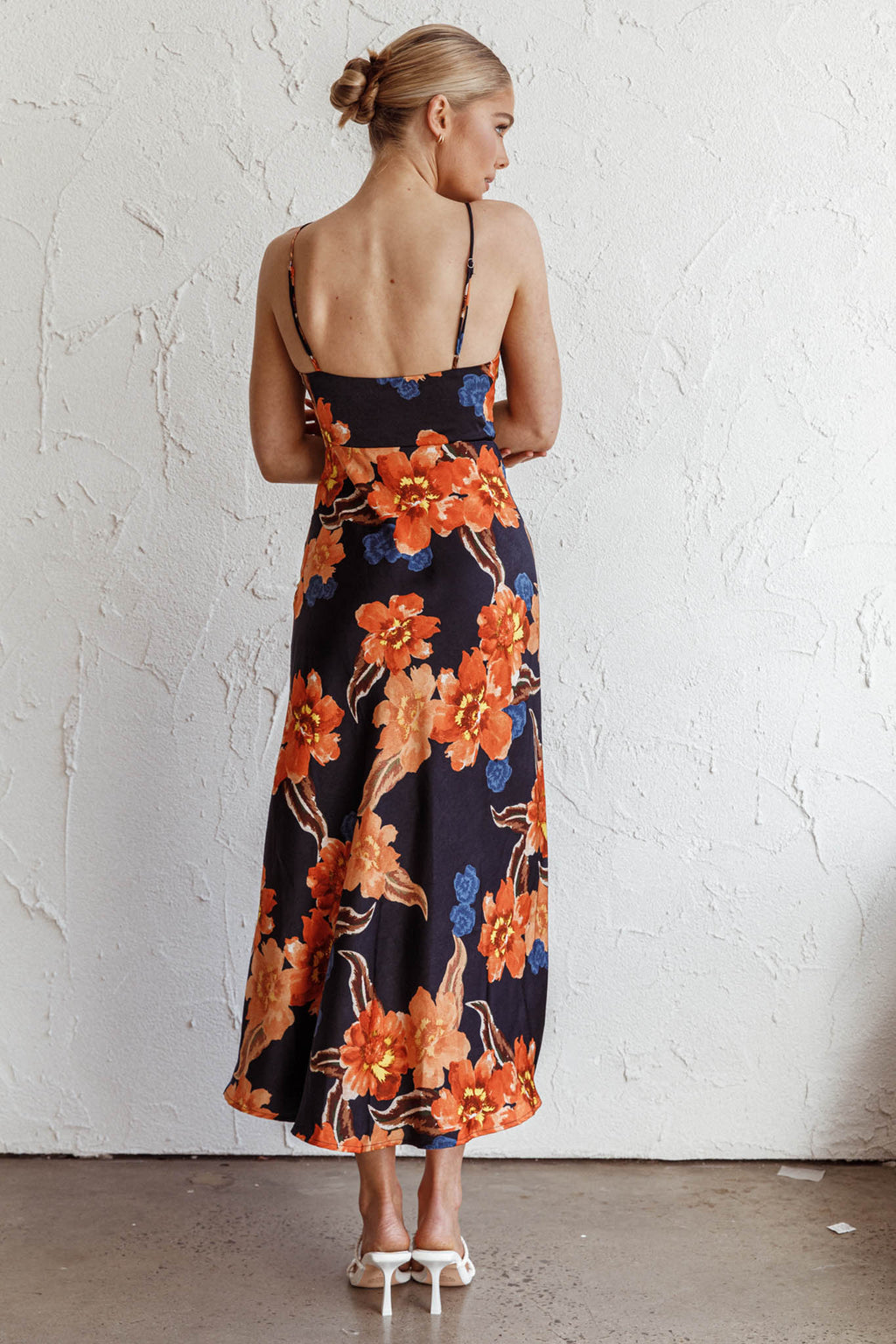 Missoula Cami Strap Padded Bust Midi Dress Flower Orange by Selfie Leslie Australia