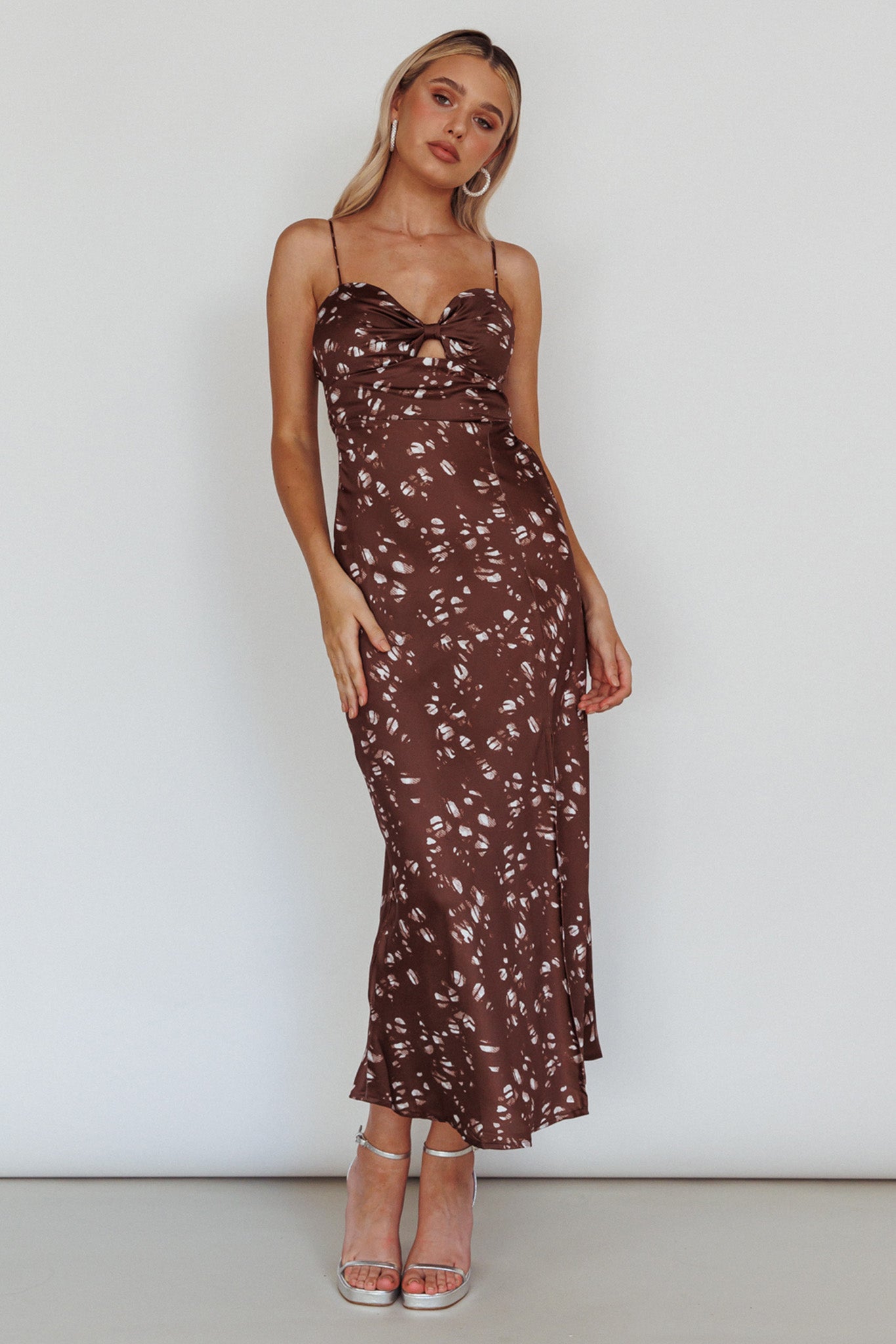 Missoula Cami Strap Padded Bust Midi Dress Printed Brown by Selfie Leslie Australia