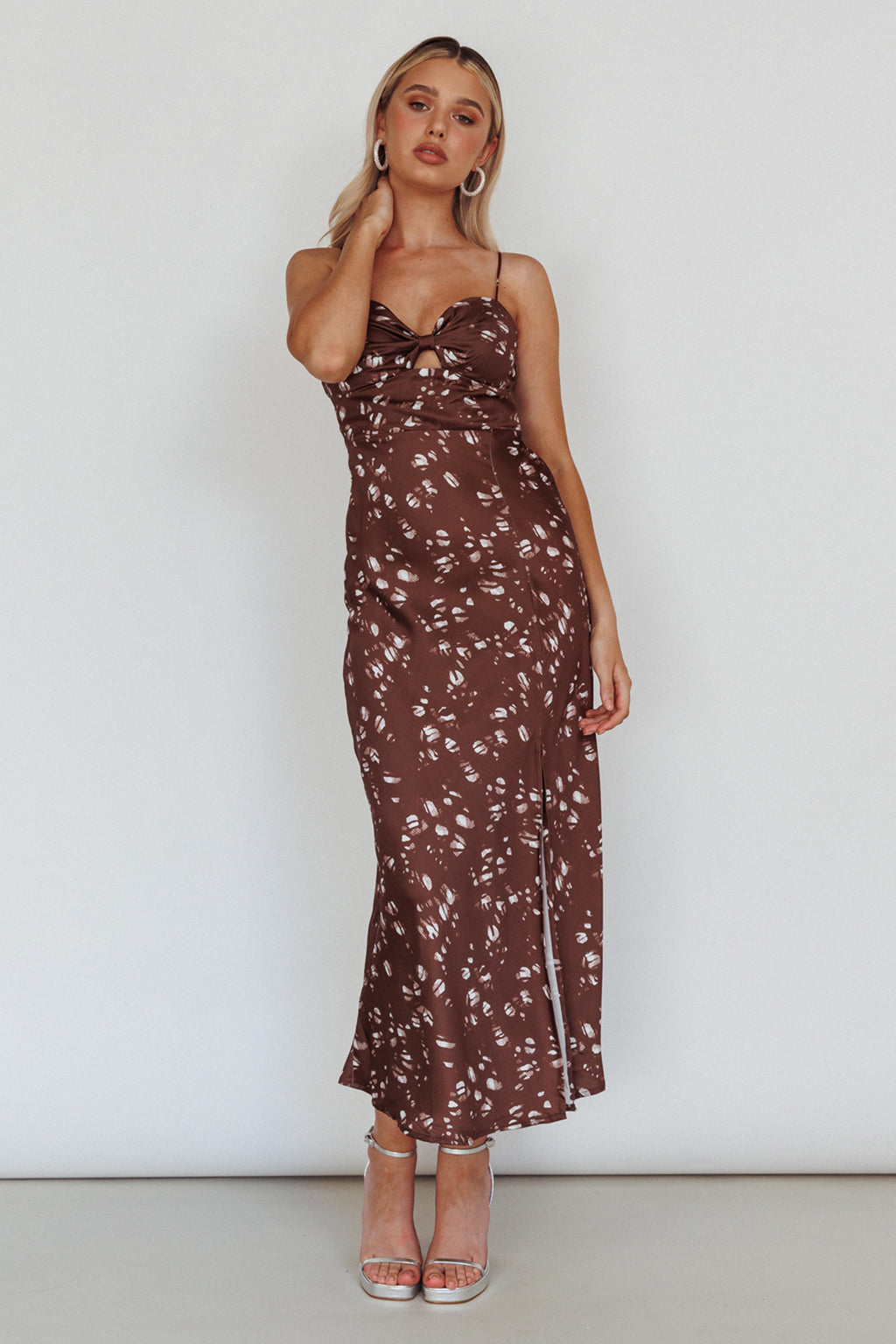 Missoula Cami Strap Padded Bust Midi Dress Printed Brown by Selfie Leslie Australia