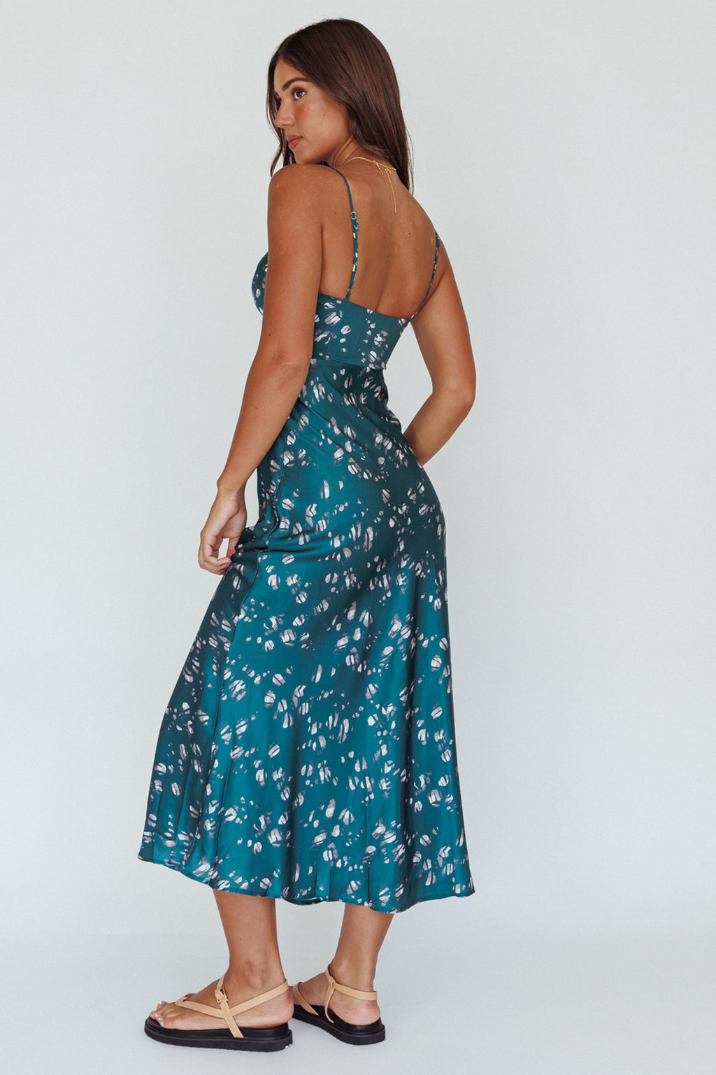 Missoula Cami Strap Padded Bust Midi Dress Printed Green by Selfie Leslie Australia