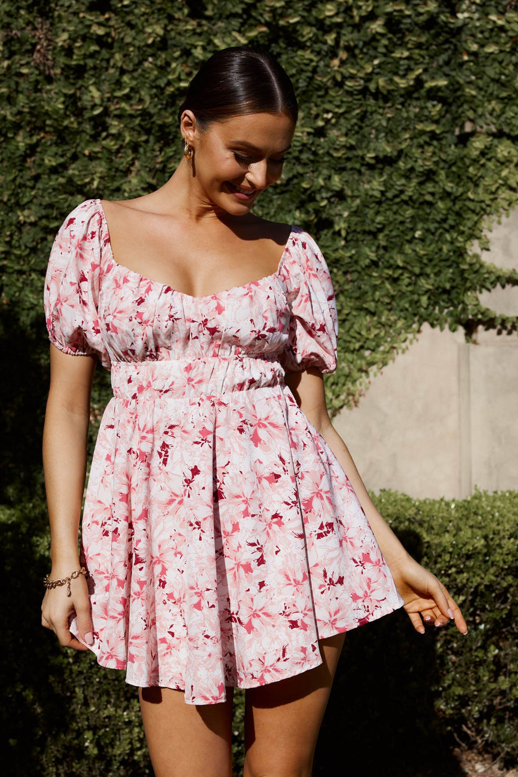Chasing Sunsets Off-Shoulder Mini Dress Floral Pink by Selfie Leslie