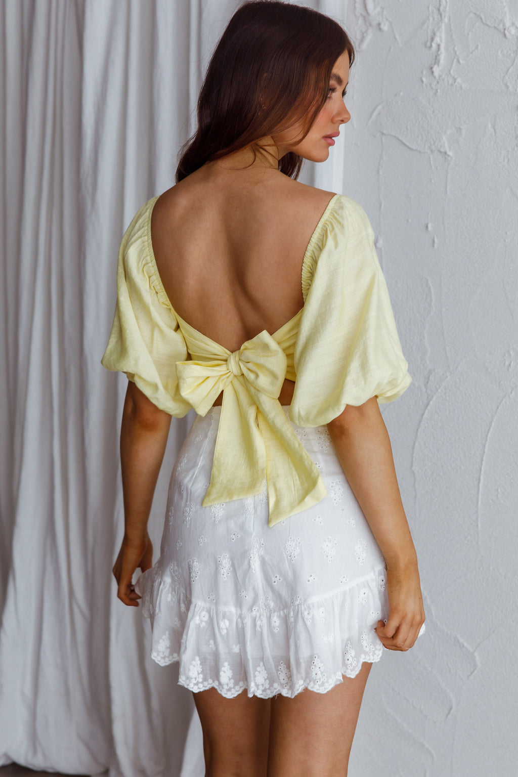 Alpha Tied Back Puff Sleeve Top Lemon by Selfie Leslie Australia
