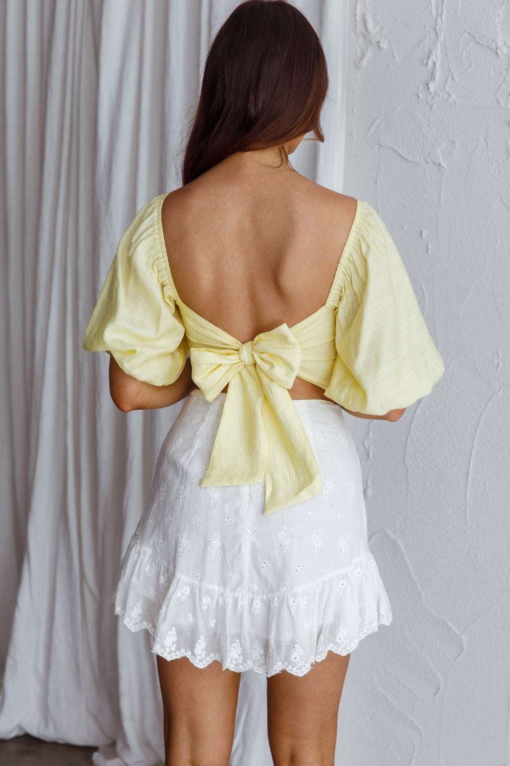 Alpha Tied Back Puff Sleeve Top Lemon by Selfie Leslie Australia