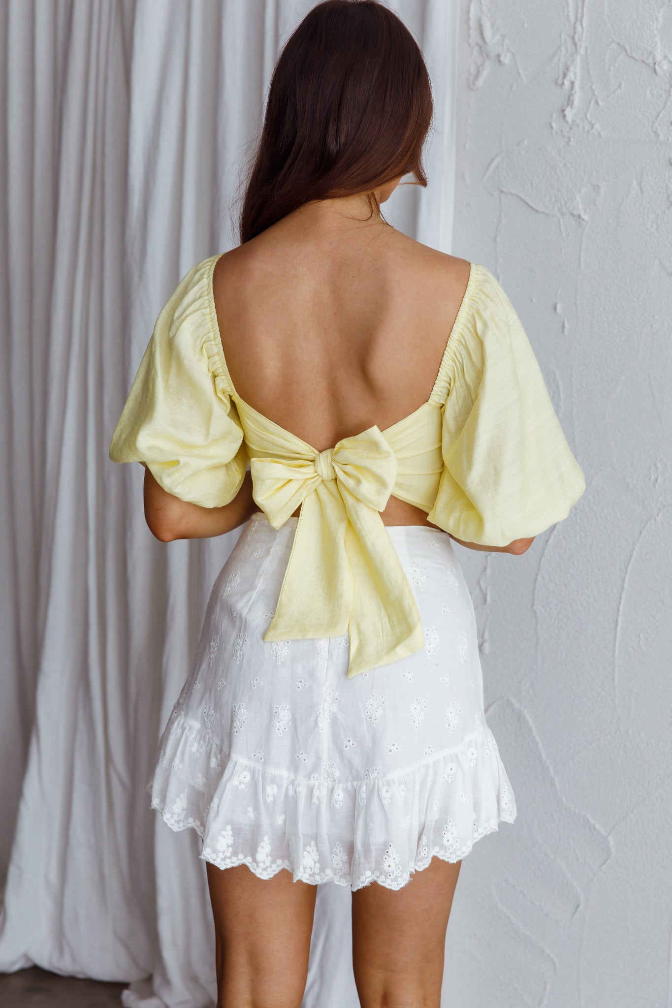 Alpha Tied Back Puff Sleeve Top Lemon by Selfie Leslie Australia