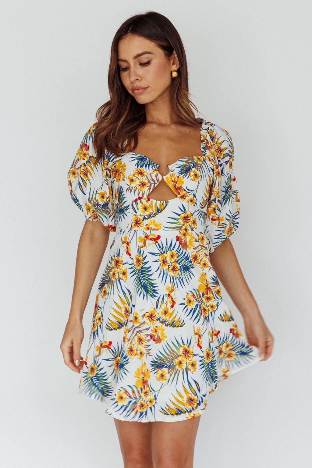 Alpha Cut-Out Bodice Mini Dress Floral White by Selfie Leslie Australia
