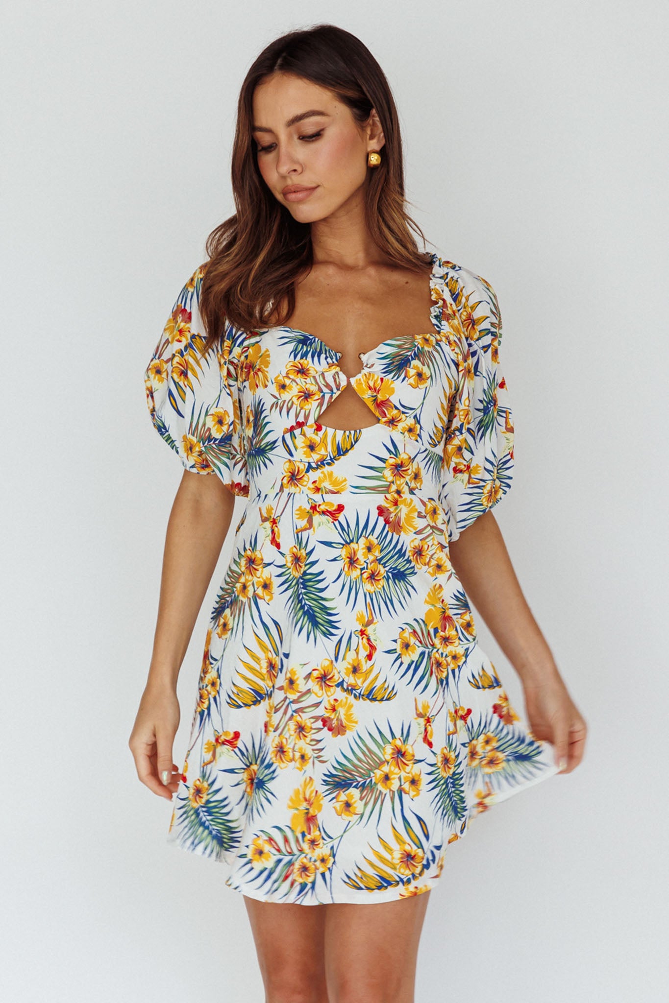 Alpha Cut-Out Bodice Mini Dress Floral White by Selfie Leslie Australia
