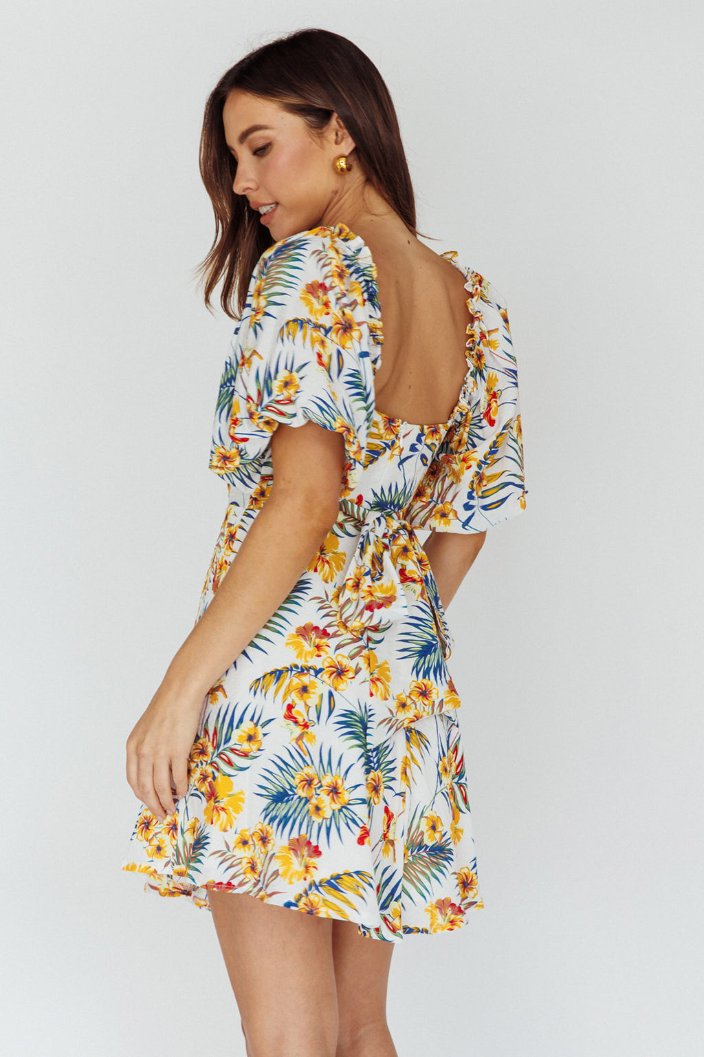 Alpha Cut-Out Bodice Mini Dress Floral White by Selfie Leslie Australia