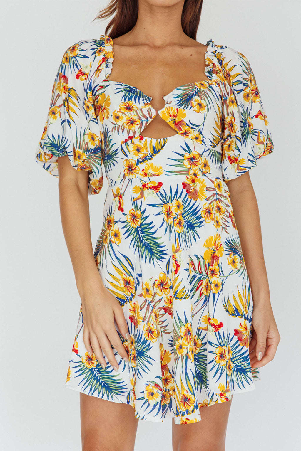 Alpha Cut-Out Bodice Mini Dress Floral White by Selfie Leslie Australia
