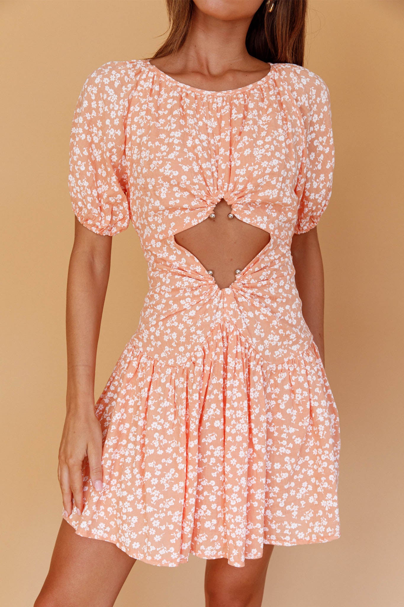 Your Moment Cut-Out Waist Dress Floral Orange by Selfie Leslie Australia
