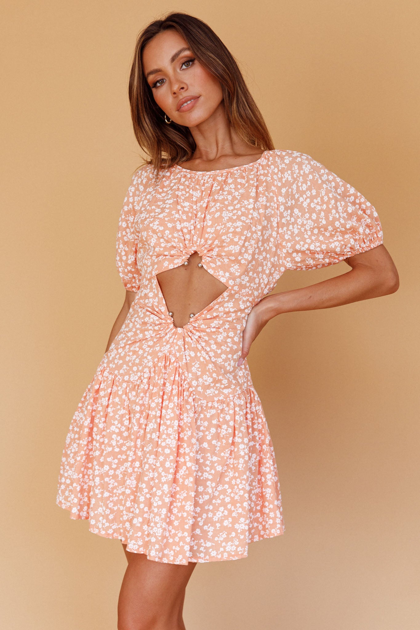 Your Moment Cut-Out Waist Dress Floral Orange by Selfie Leslie Australia