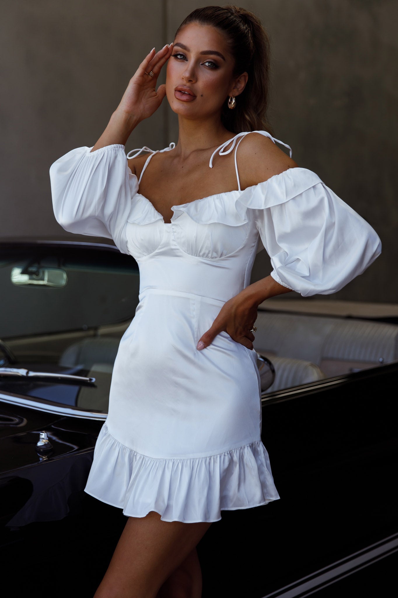 Ode To Love Sweetheart Neckline Balloon Sleeve Dress White by Selfie Leslie