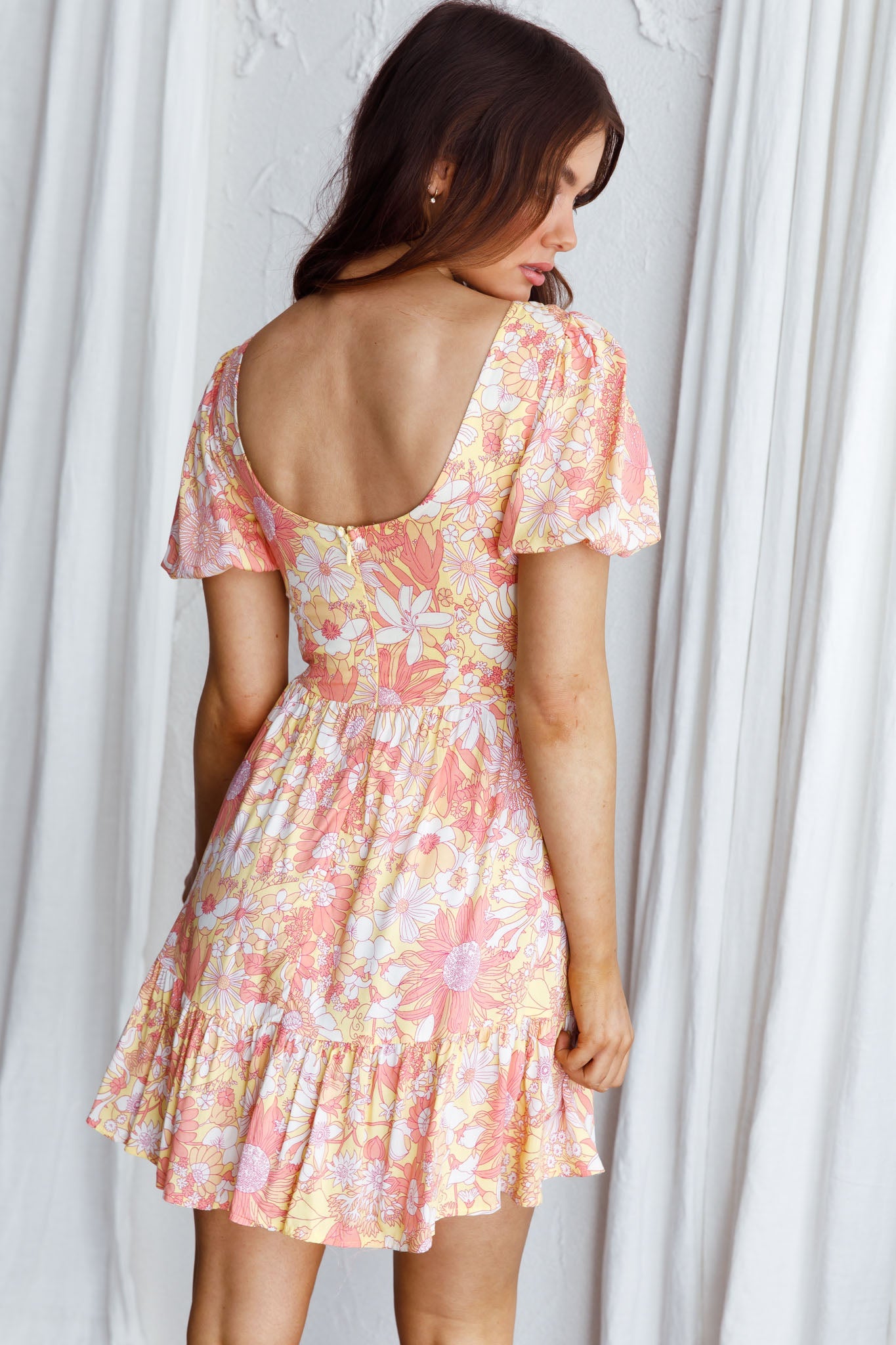 Crystal Shores Shirred Bust Mini Dress Floral Yellow by Selfie Leslie Australia