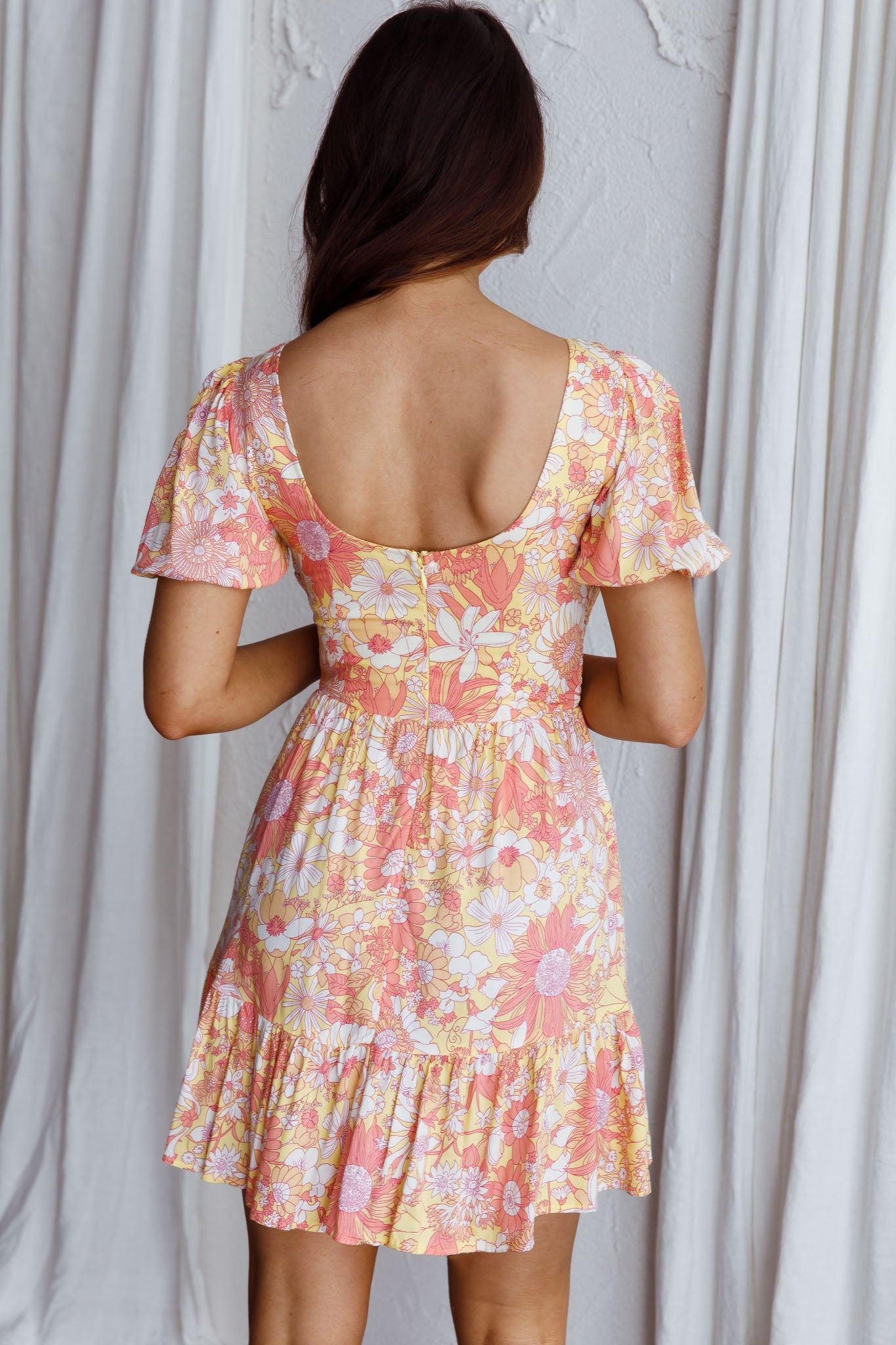 Crystal Shores Shirred Bust Mini Dress Floral Yellow by Selfie Leslie Australia