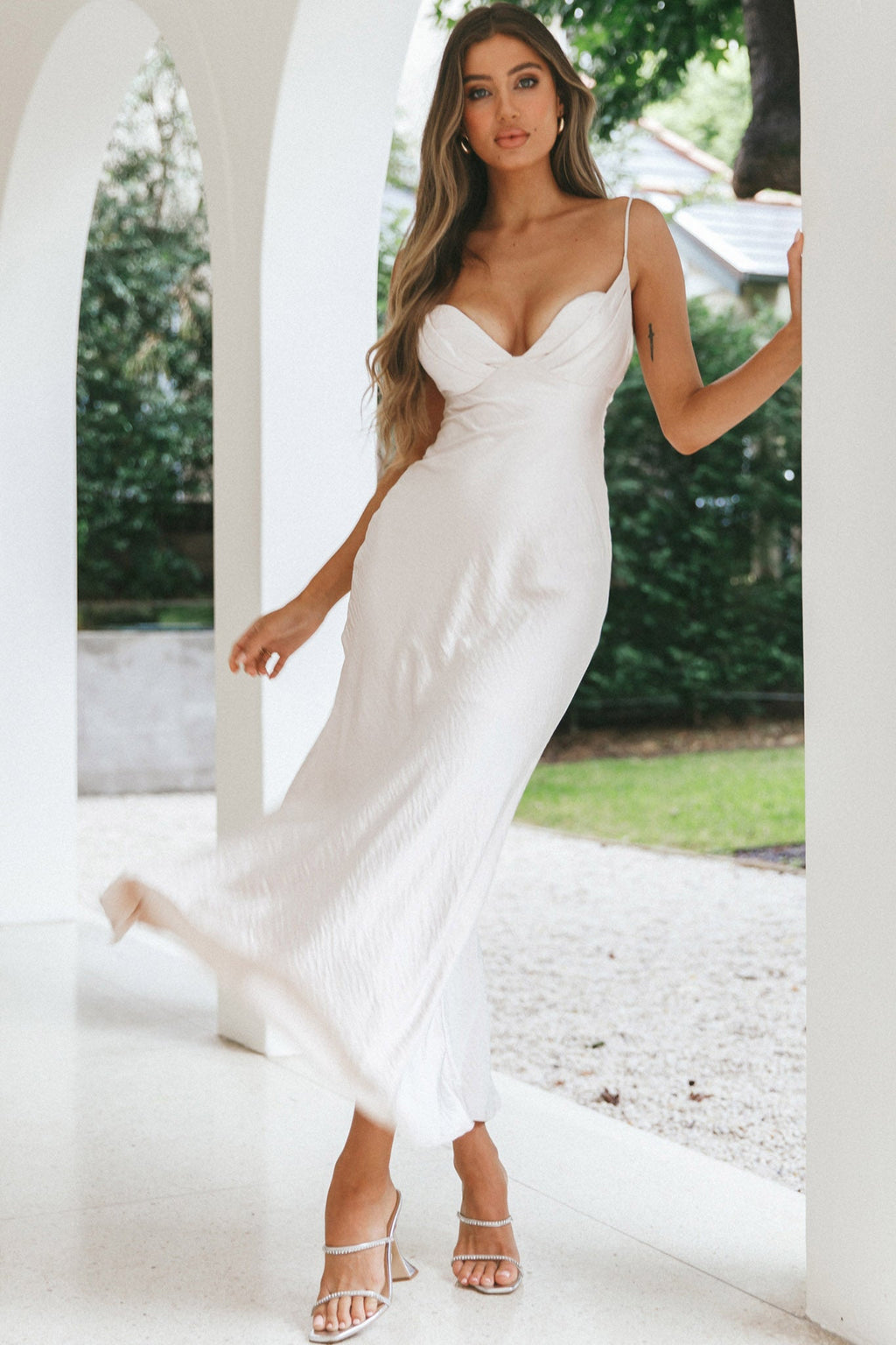 Infinity Pintuck Bust Maxi Dress Champagne by Selfie Leslie