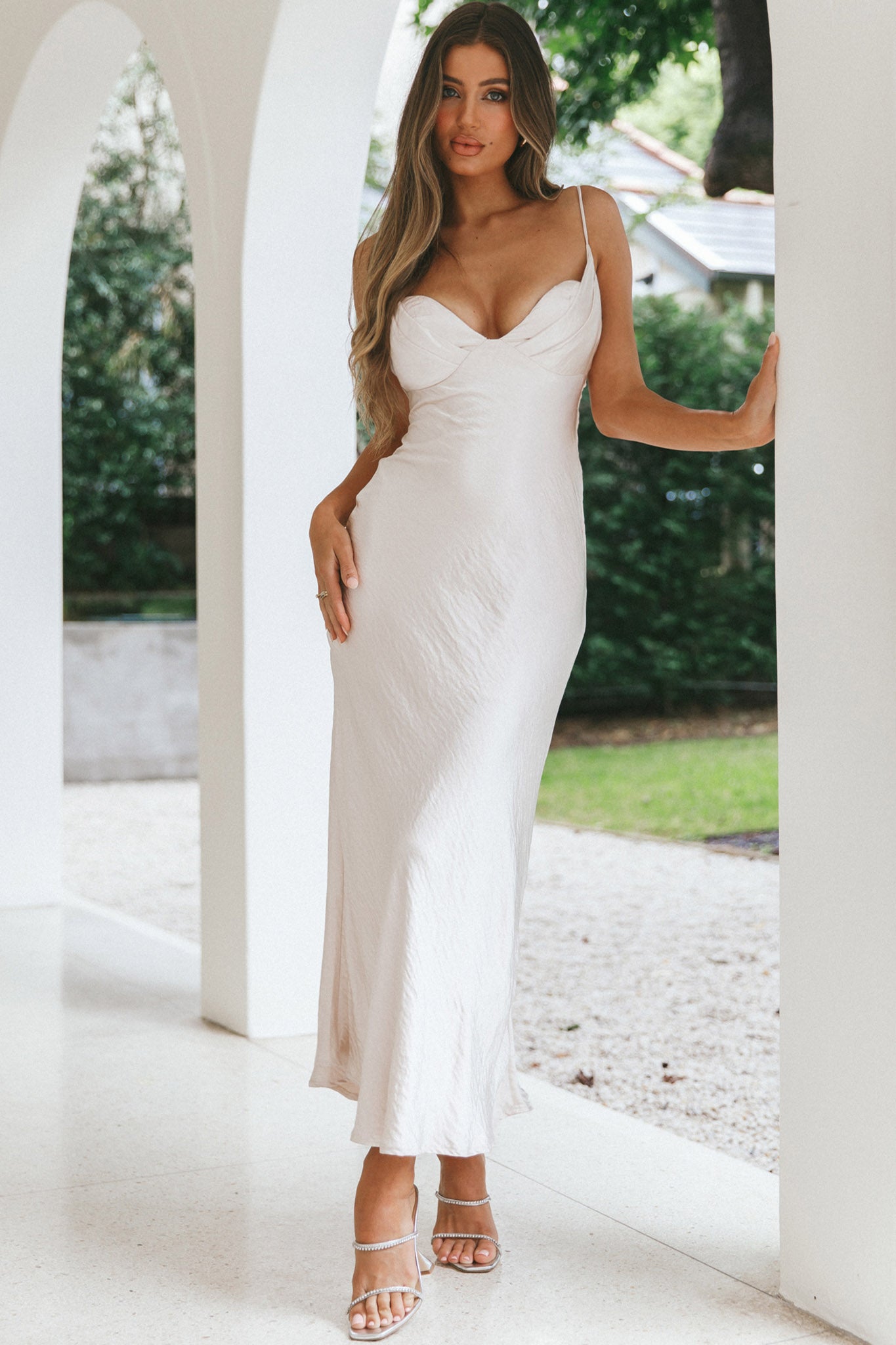 Infinity Pintuck Bust Maxi Dress Champagne by Selfie Leslie