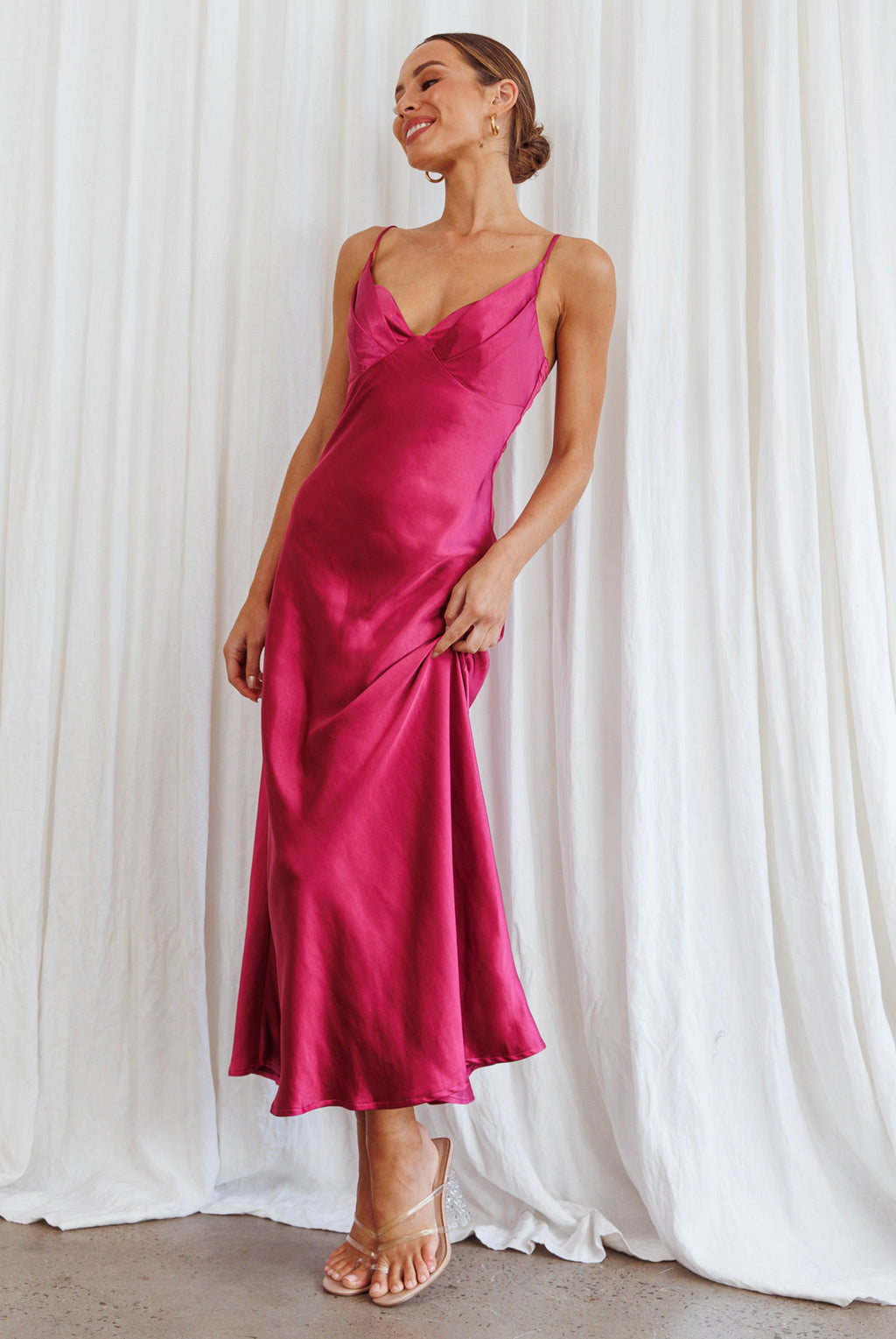 Infinity Pintuck Bust Midi Dress Fuchsia by Selfie Leslie Australia