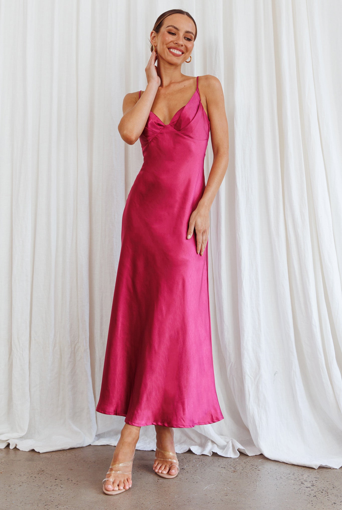 Infinity Pintuck Bust Midi Dress Fuchsia by Selfie Leslie Australia