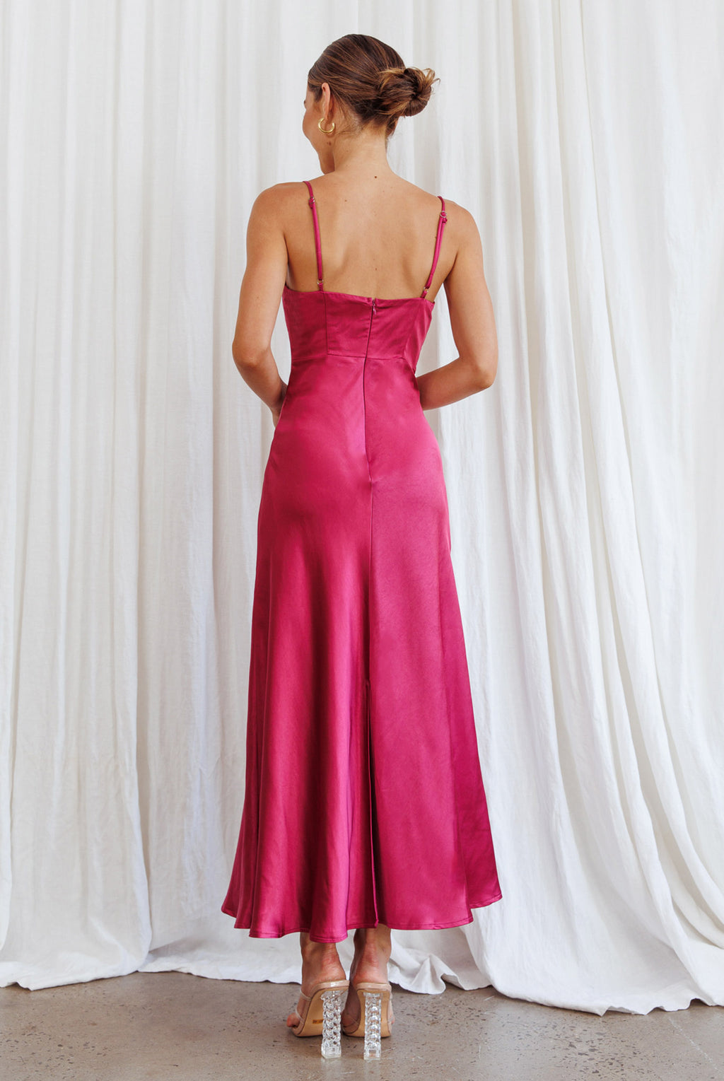 Infinity Pintuck Bust Midi Dress Fuchsia by Selfie Leslie Australia