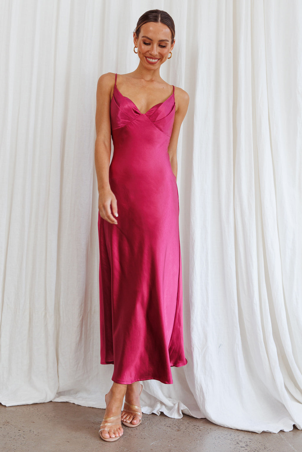 Infinity Pintuck Bust Midi Dress Fuchsia by Selfie Leslie Australia