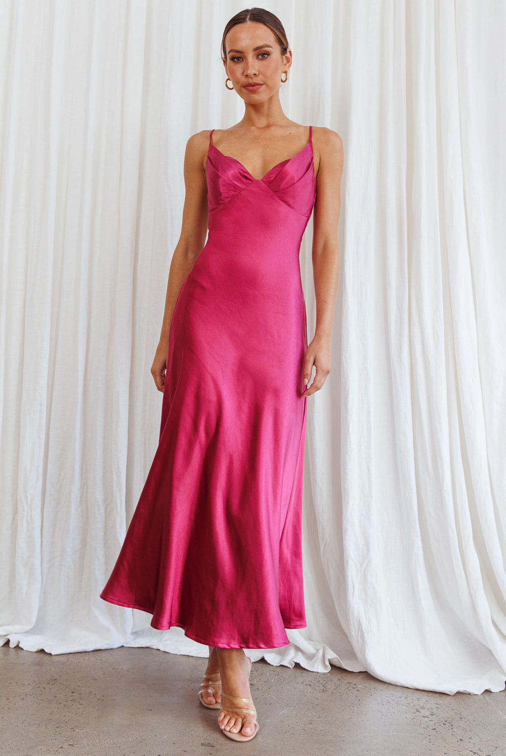 Infinity Pintuck Bust Midi Dress Fuchsia by Selfie Leslie Australia