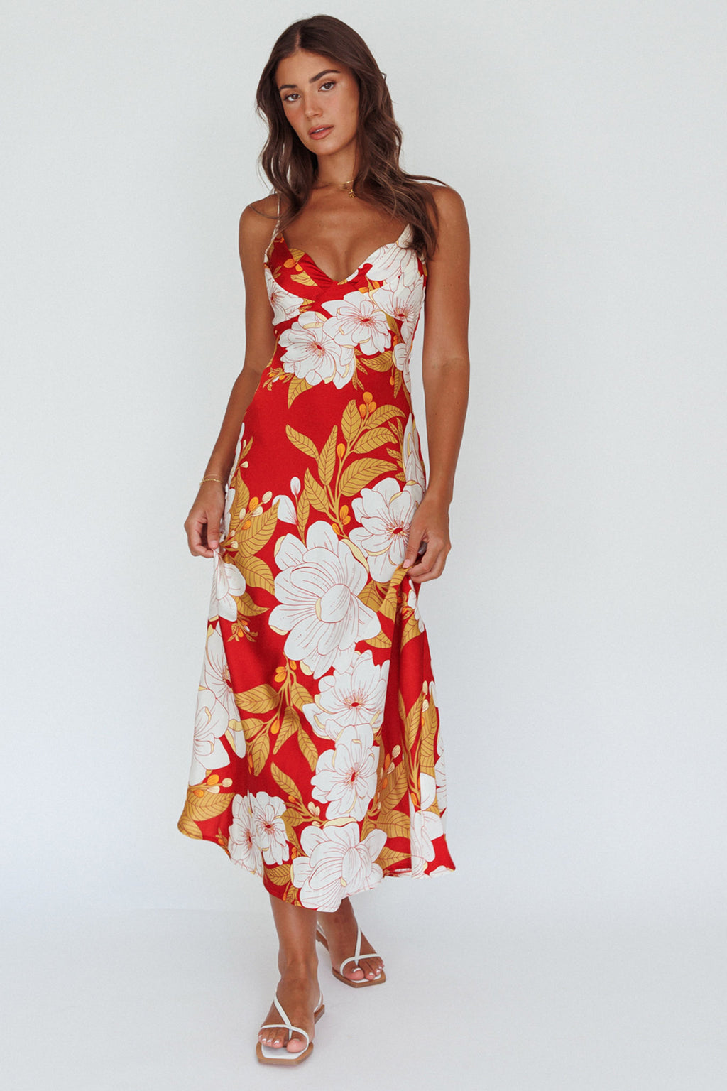 Infinity Pintuck Bust Midi Dress Flower Red by Selfie Leslie Australia