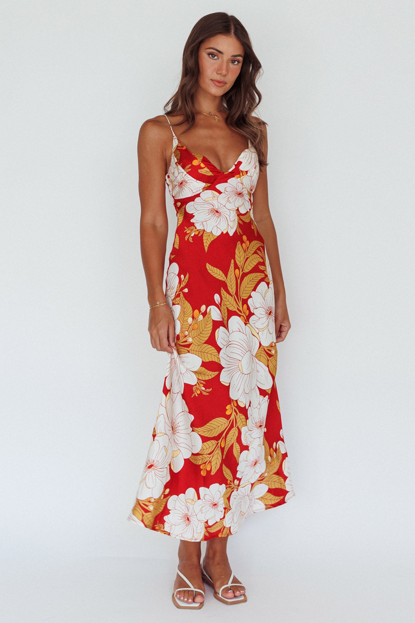 Infinity Pintuck Bust Midi Dress Flower Red by Selfie Leslie Australia