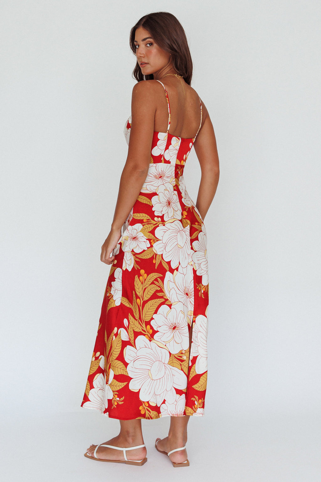 Infinity Pintuck Bust Midi Dress Flower Red by Selfie Leslie Australia