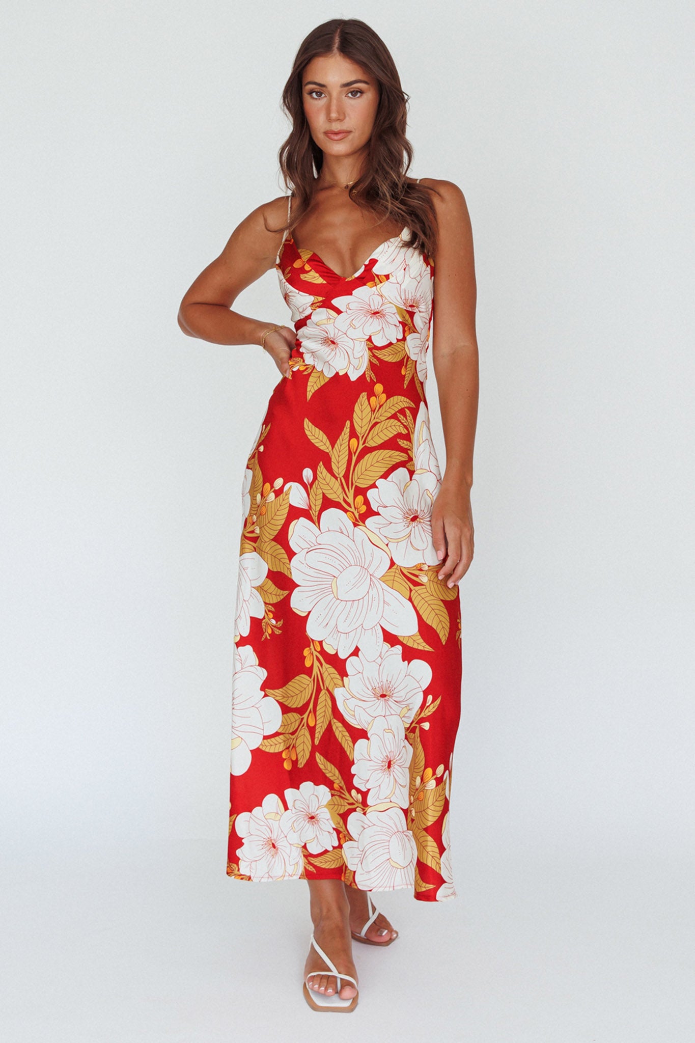 Infinity Pintuck Bust Midi Dress Flower Red by Selfie Leslie Australia