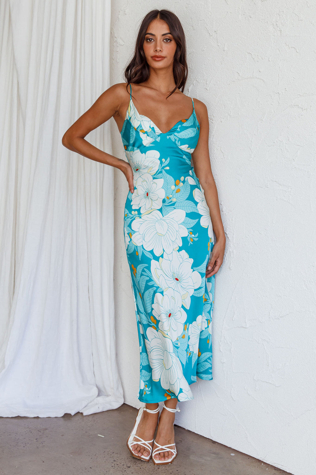 Infinity Pintuck Bust Midi Dress Flower Teal by Selfie Leslie Australia
