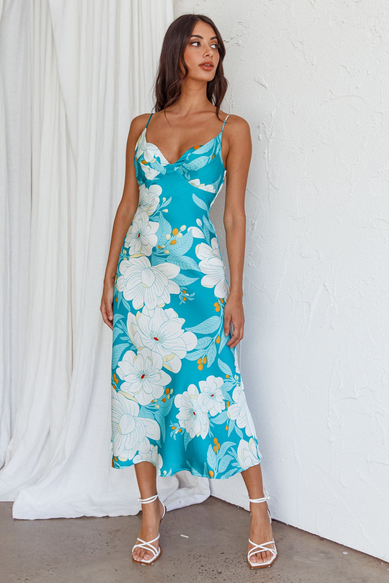 Infinity Pintuck Bust Midi Dress Flower Teal by Selfie Leslie Australia