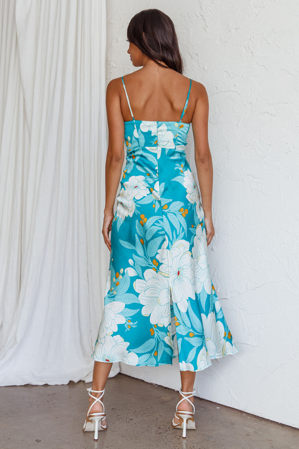 Infinity Pintuck Bust Midi Dress Flower Teal by Selfie Leslie Australia