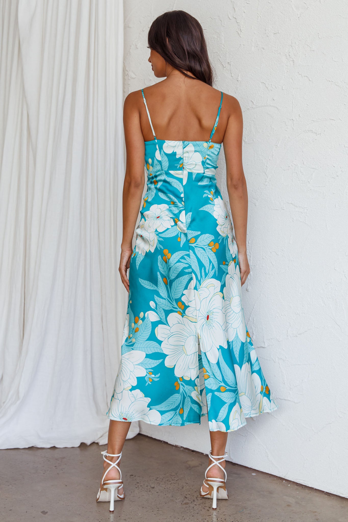 Infinity Pintuck Bust Midi Dress Flower Teal by Selfie Leslie Australia