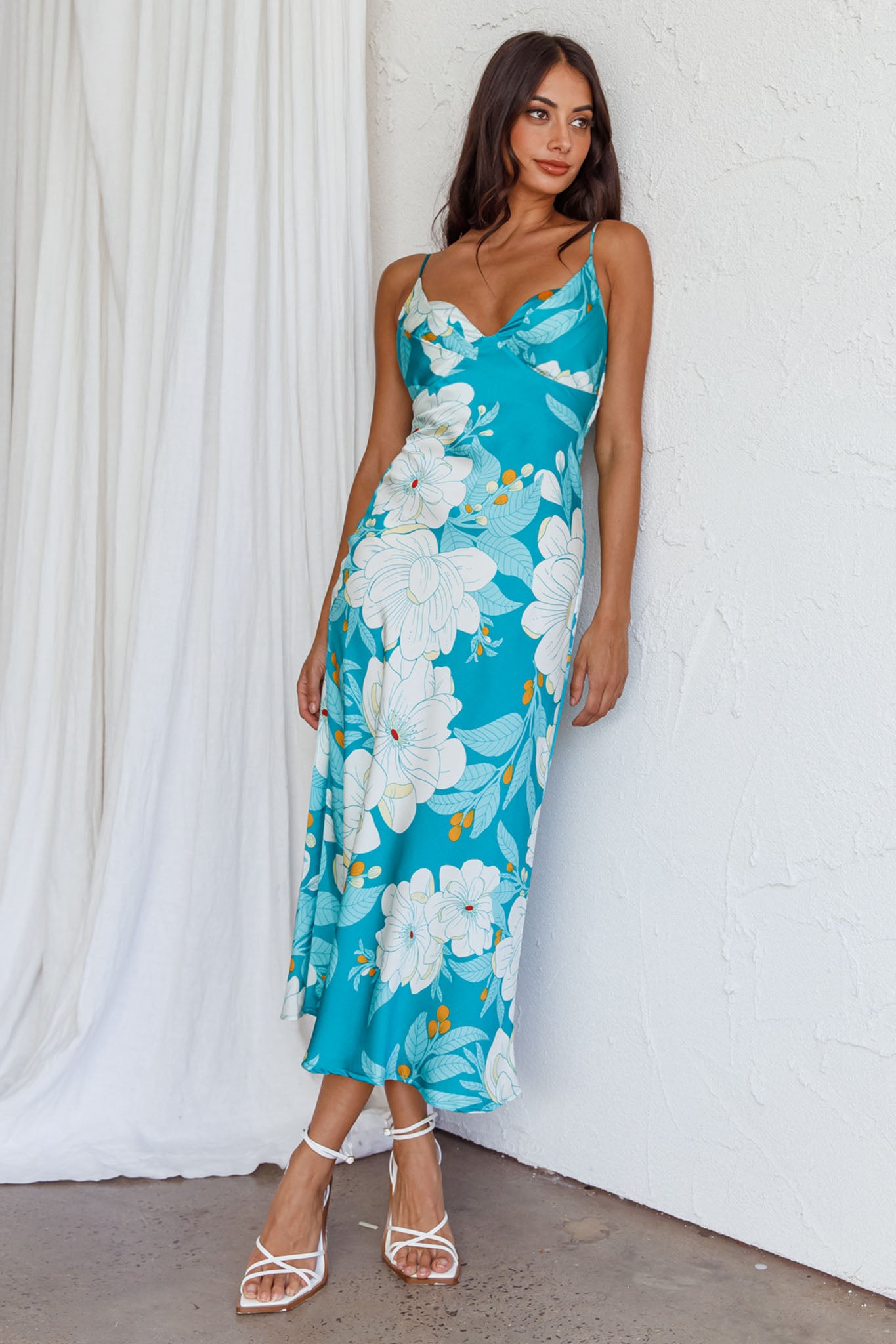 Infinity Pintuck Bust Midi Dress Flower Teal by Selfie Leslie Australia