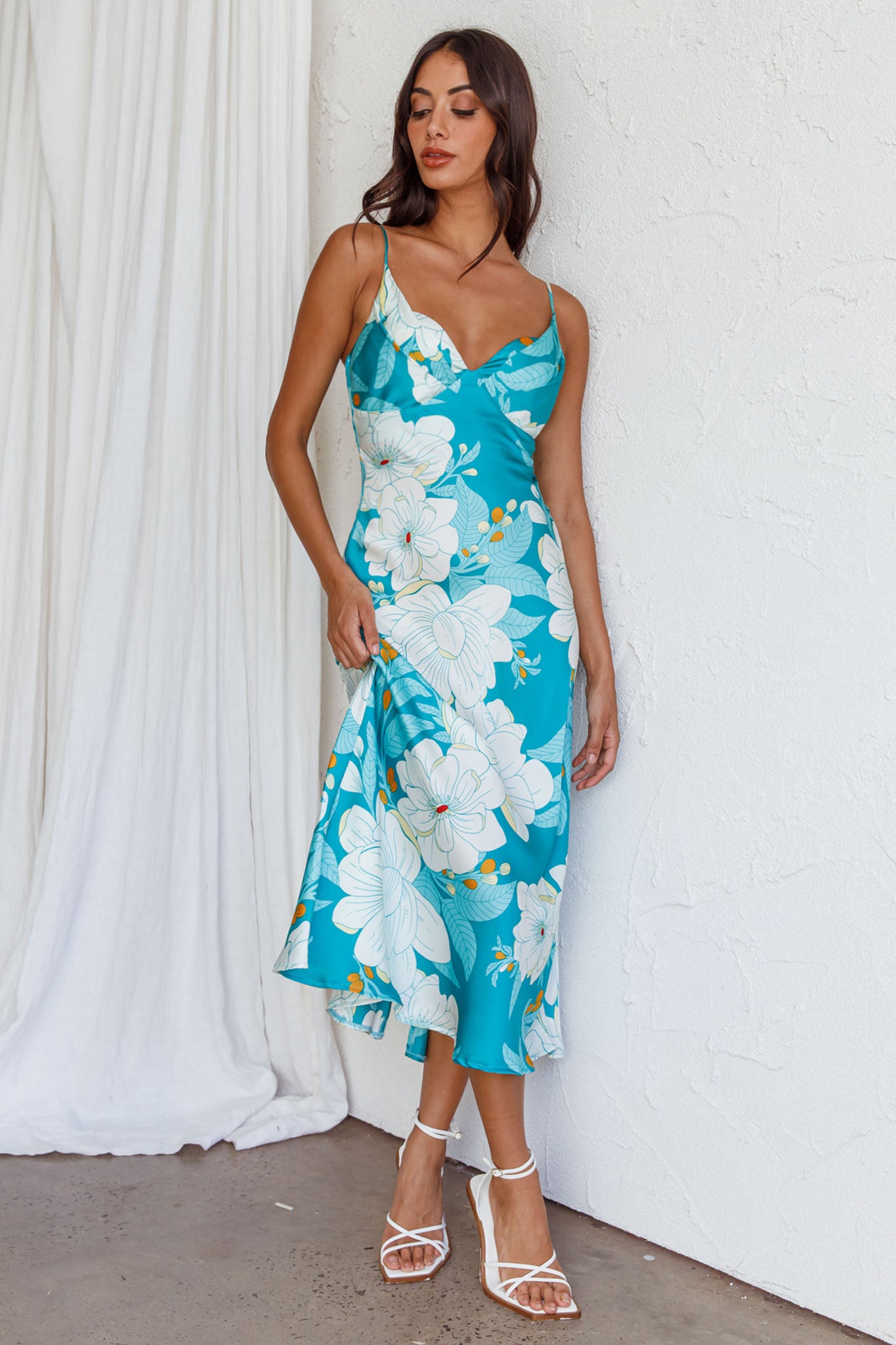 Infinity Pintuck Bust Midi Dress Flower Teal by Selfie Leslie Australia