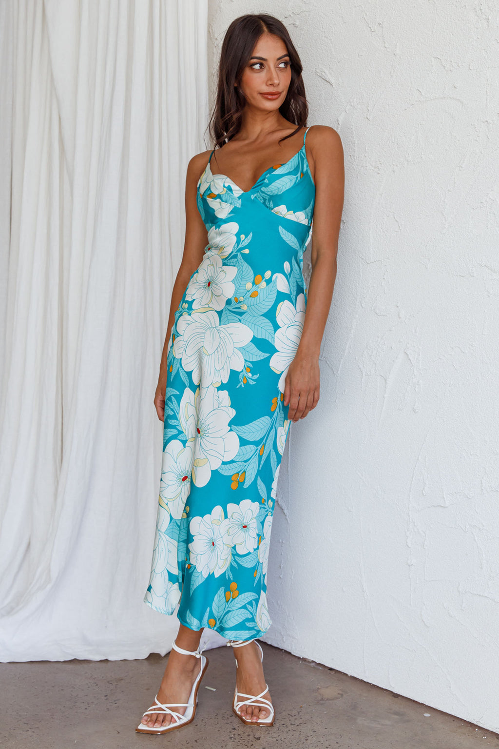 Infinity Pintuck Bust Midi Dress Flower Teal by Selfie Leslie Australia