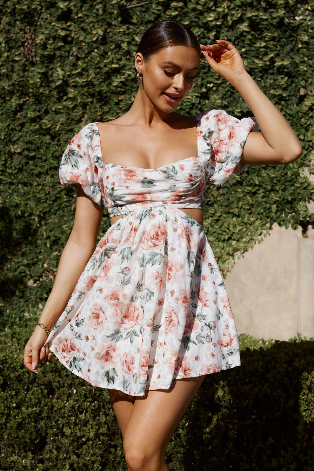 You're So Magic Cut-Out Mini Dress Floral Peach by Selfie Leslie