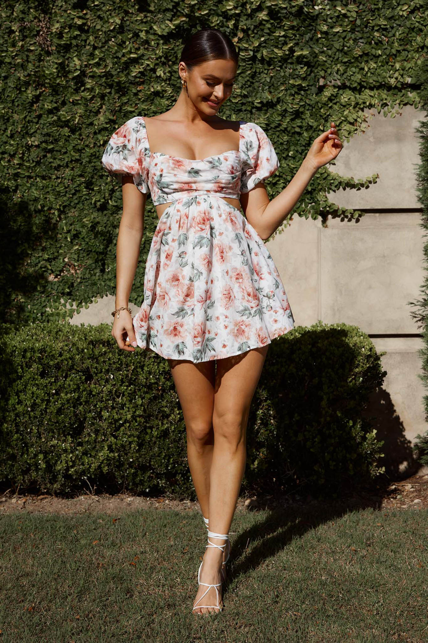 You're So Magic Cut-Out Mini Dress Floral Peach by Selfie Leslie